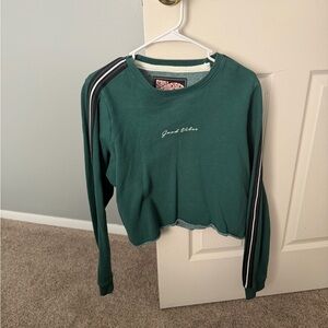 Green Long Sleeve Crop Top with Stripes